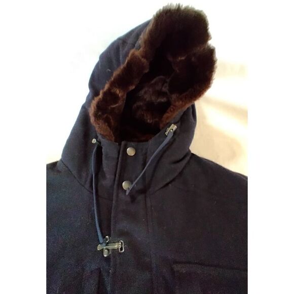 TOMMY HILFIGER FAUX FUR WOOL BLEND COAT SIZE LARGE BLACK BROWN POCKETS - Picture 3 of 8